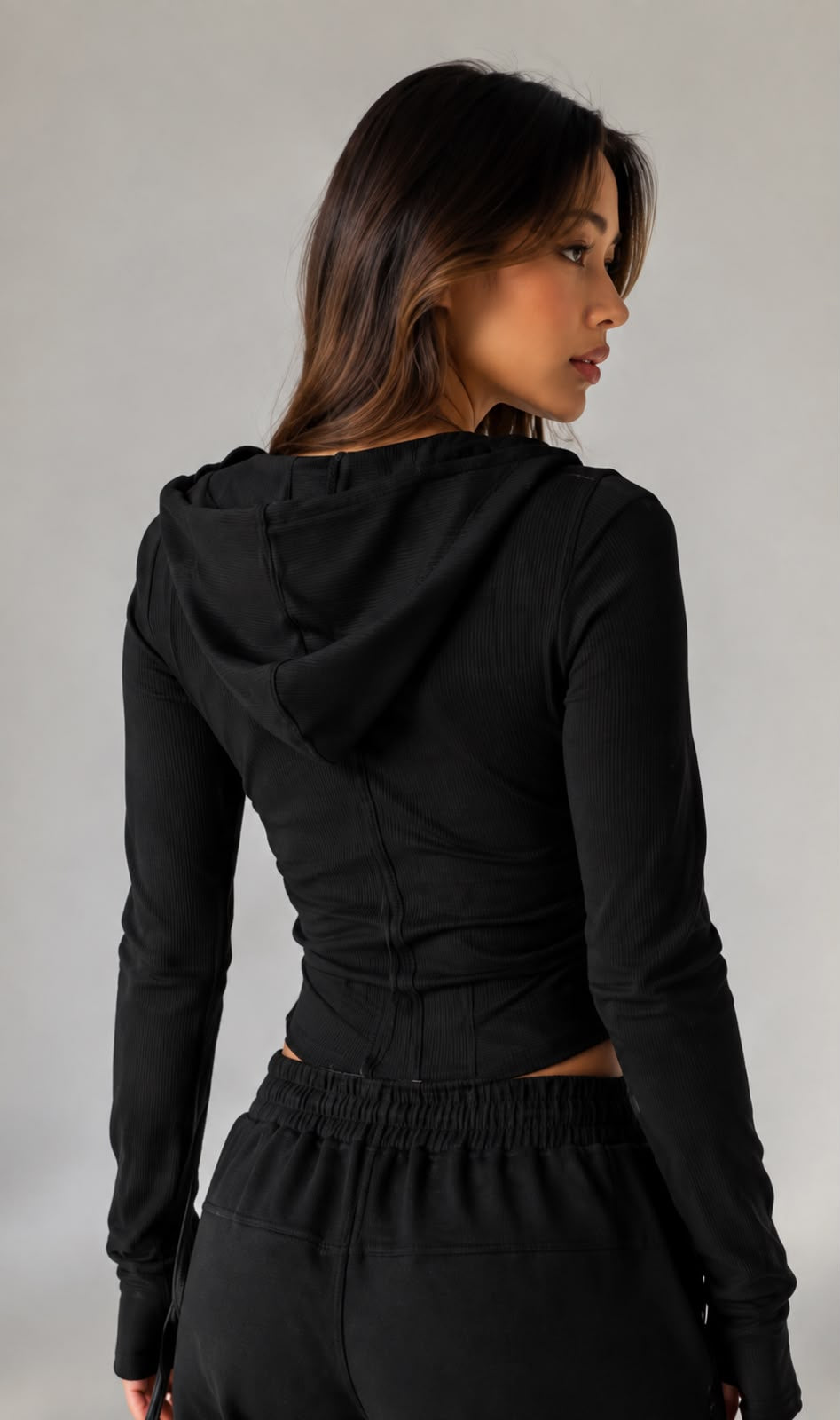 Ribbed Henley Hoodie Top
