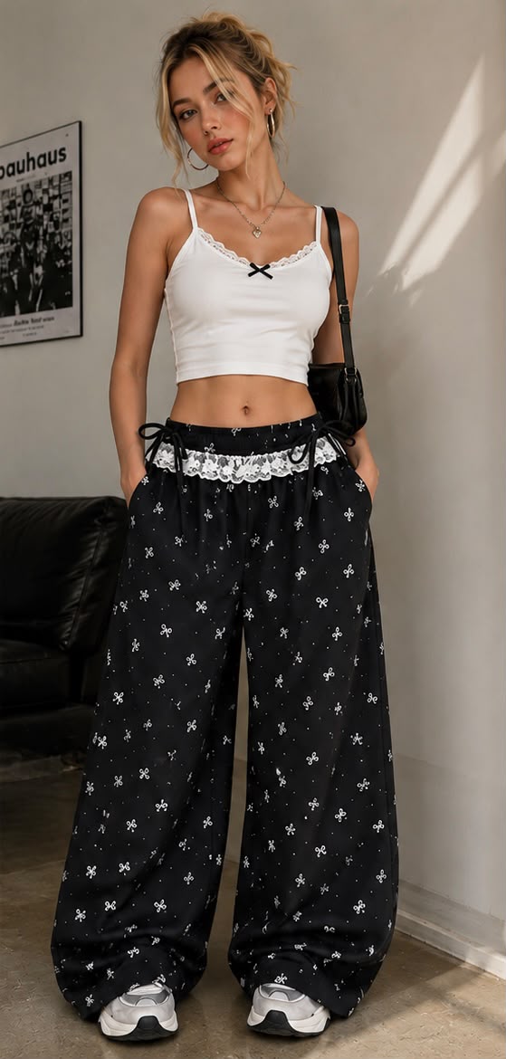 Bow Lace Wide Pants