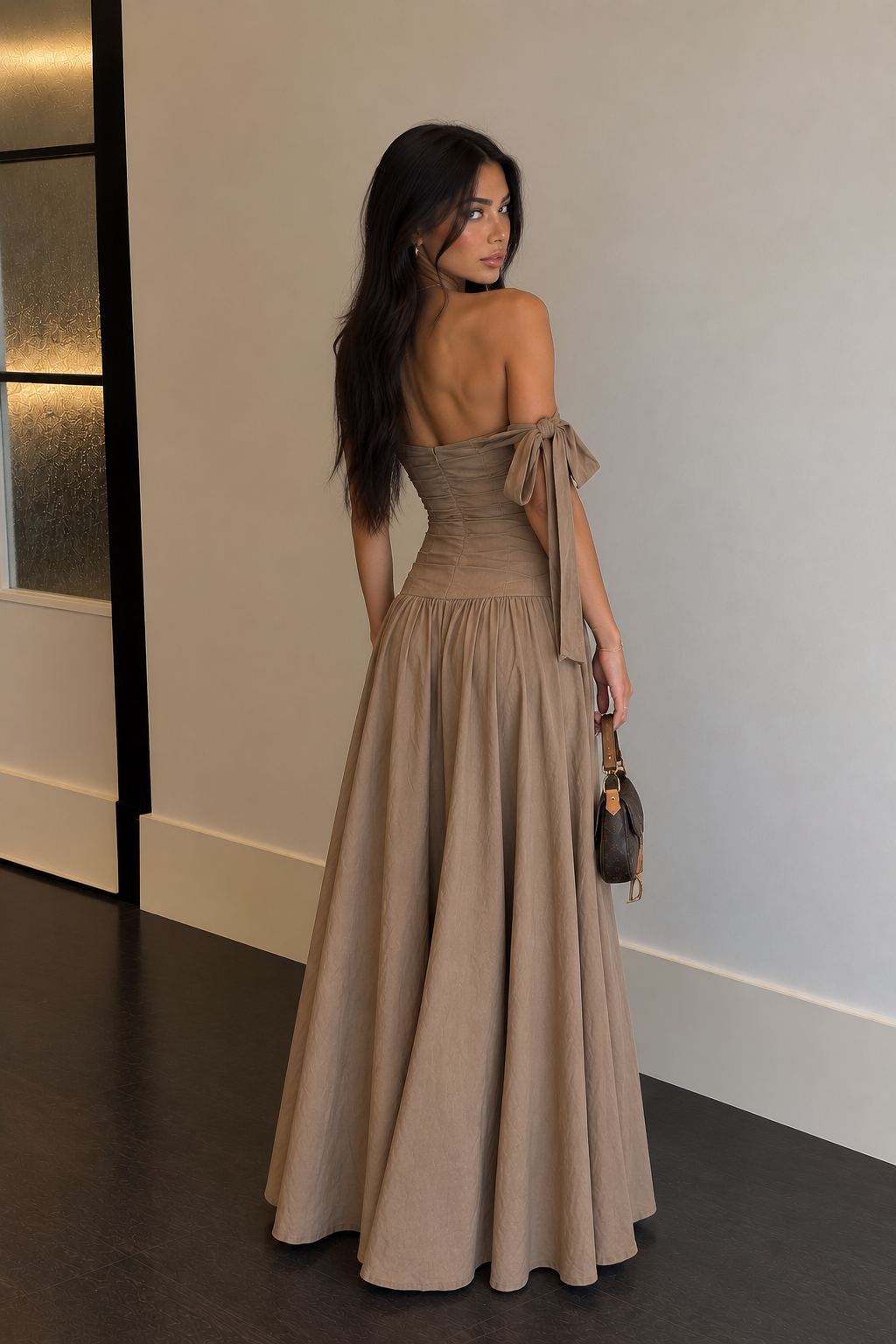 Ruched Bow Maxi Dress