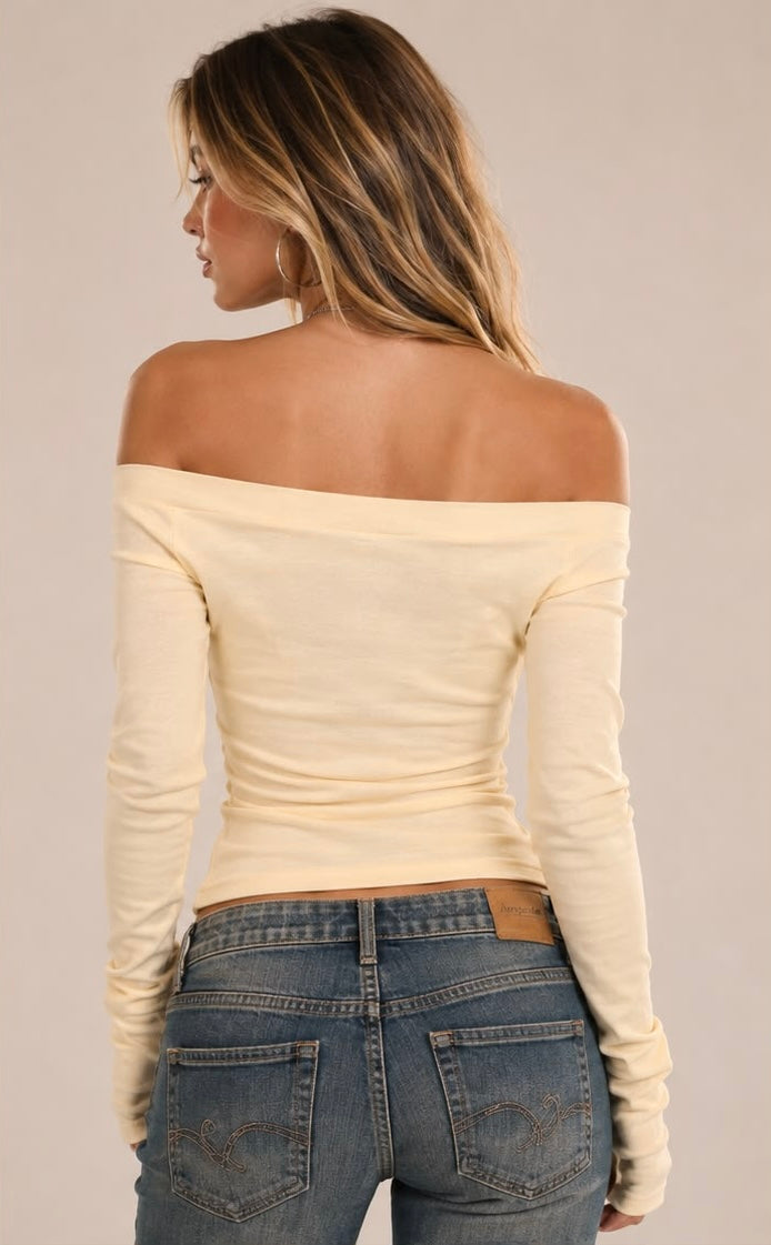 Off Shoulder Vintage Script Top