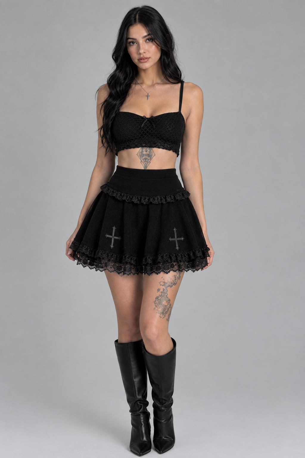 Gothic Cross Lace Mini Skirt