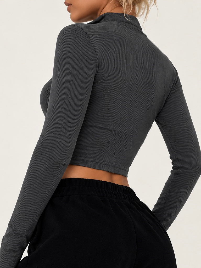 Zoe Ribbed Half-Zip Blouse