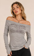 Off Shoulder Vintage Script Top